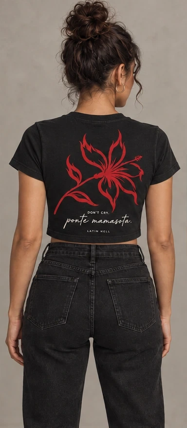 Mamasota — Flammenblüte · Crop-Top in Schwarz, Rückenansicht